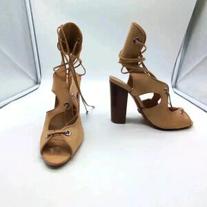 Schutz Hollye Roman Stack Heel Sandals Tan sz 7 B made in Brazil